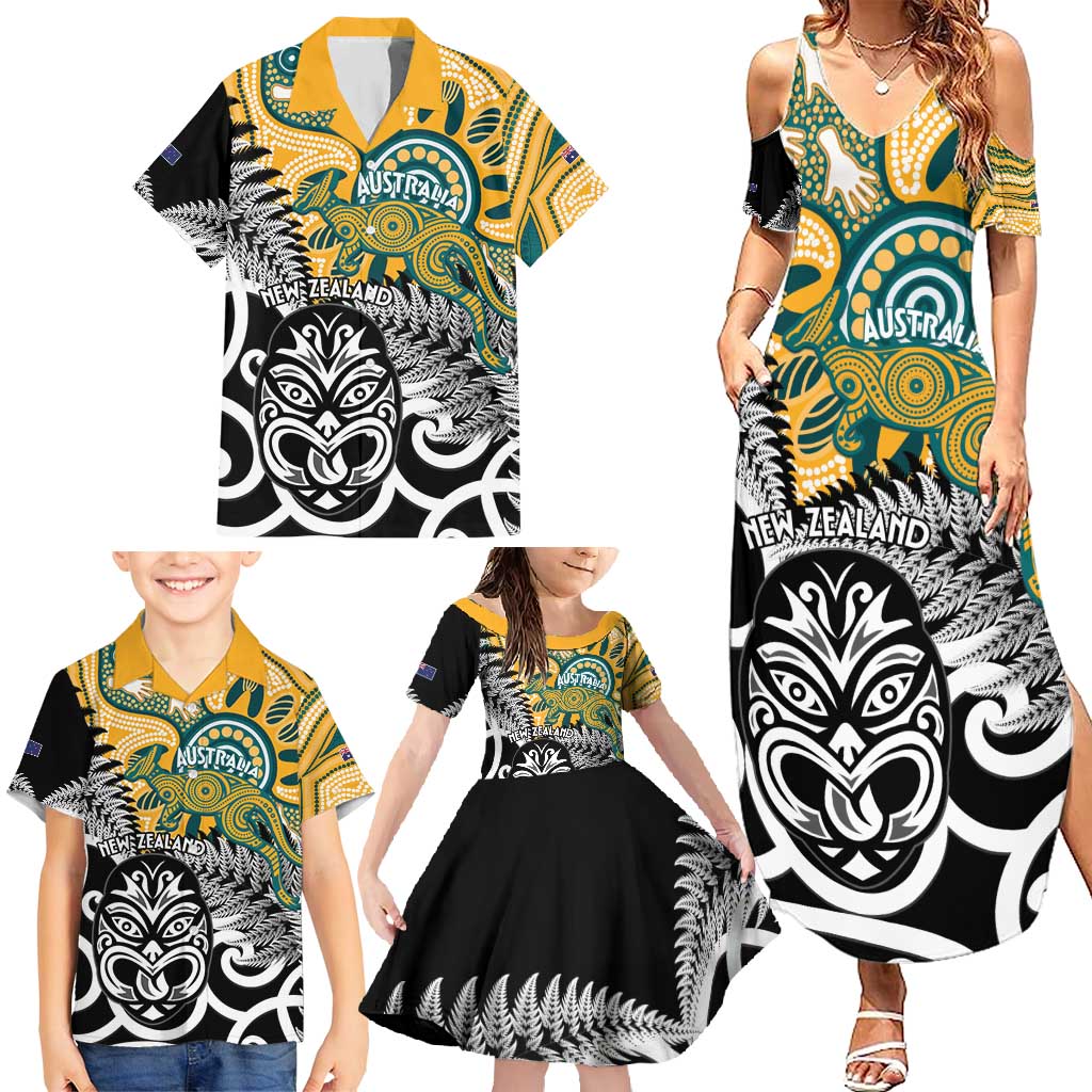 New Zealand Australia Rugby Custom Family Matching Summer Maxi Dress and Hawaiian Shirt Wallabies Aboriginal All Black Maori Tiki Together LT14 - Polynesian Pride