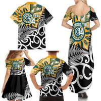 New Zealand Australia Rugby Custom Family Matching Summer Maxi Dress and Hawaiian Shirt Wallabies Aboriginal All Black Maori Tiki Together LT14 - Polynesian Pride