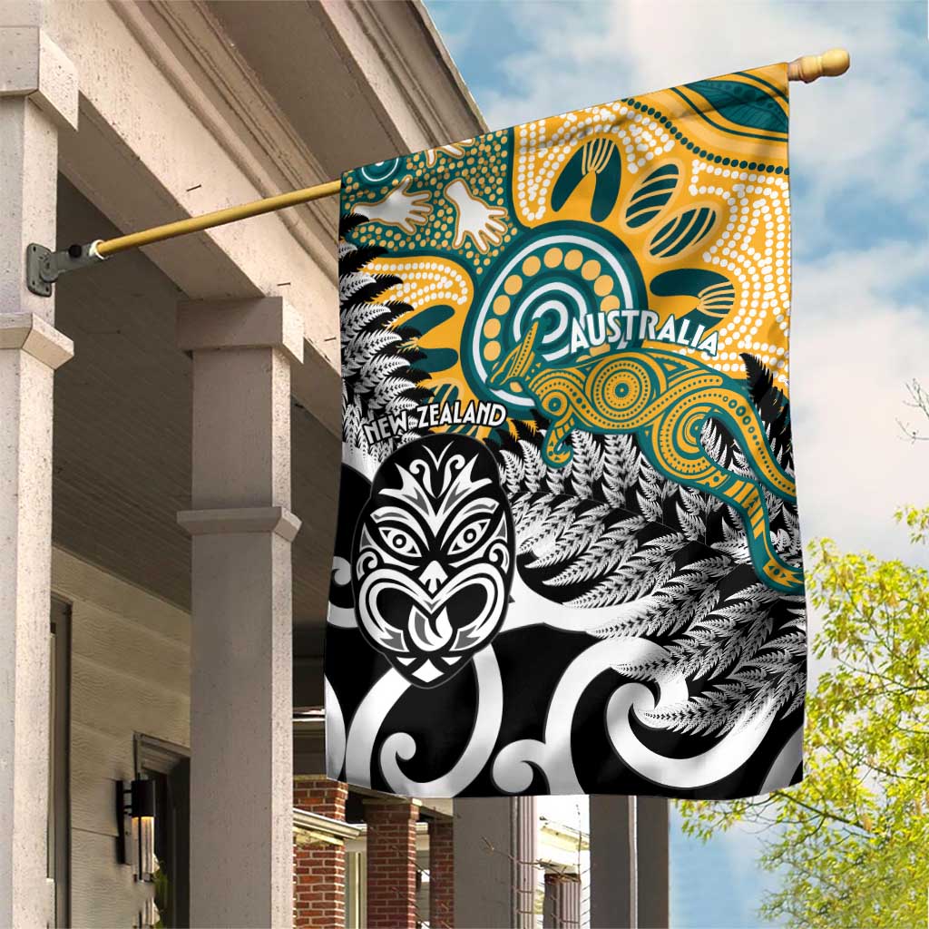New Zealand Australia Rugby Garden Flag Wallabies Aboriginal All Black Maori Tiki Together LT14 House Flag Black - Polynesian Pride