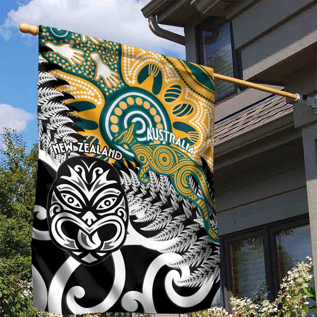New Zealand Australia Rugby Garden Flag Wallabies Aboriginal All Black Maori Tiki Together LT14 - Polynesian Pride