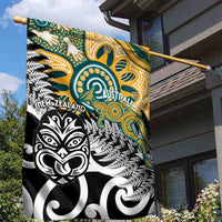 New Zealand Australia Rugby Garden Flag Wallabies Aboriginal All Black Maori Tiki Together LT14 - Polynesian Pride