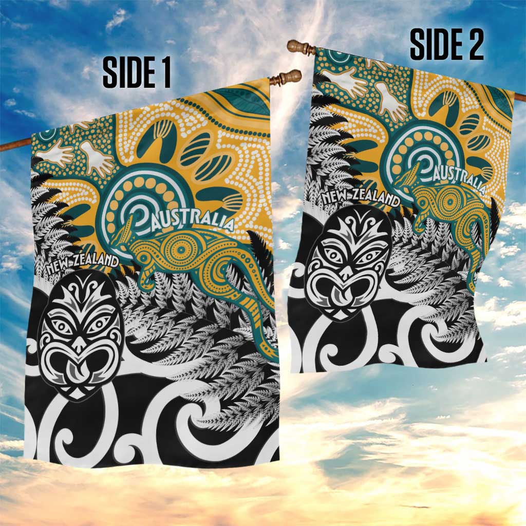 New Zealand Australia Rugby Garden Flag Wallabies Aboriginal All Black Maori Tiki Together LT14 - Polynesian Pride
