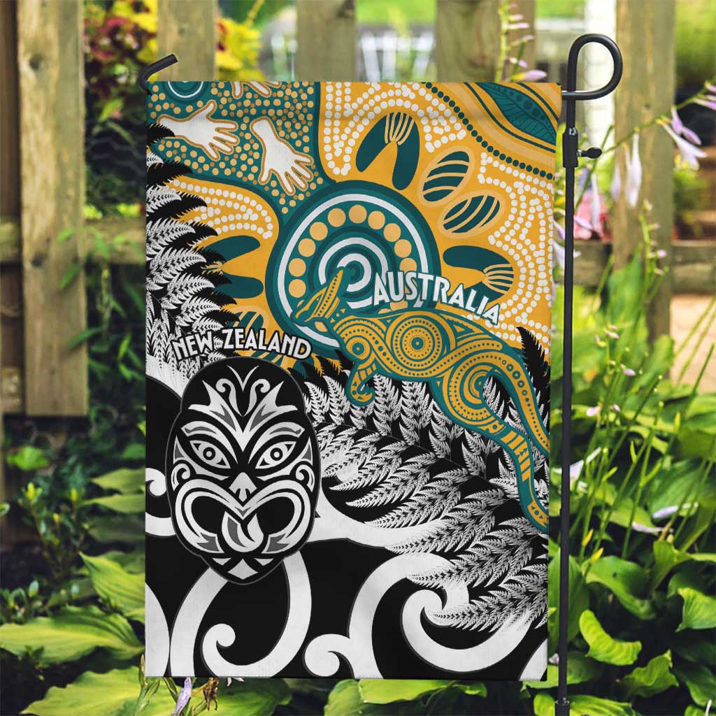 New Zealand Australia Rugby Garden Flag Wallabies Aboriginal All Black Maori Tiki Together LT14 Garden Flag Black - Polynesian Pride