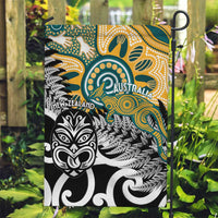 New Zealand Australia Rugby Garden Flag Wallabies Aboriginal All Black Maori Tiki Together LT14 Garden Flag Black - Polynesian Pride