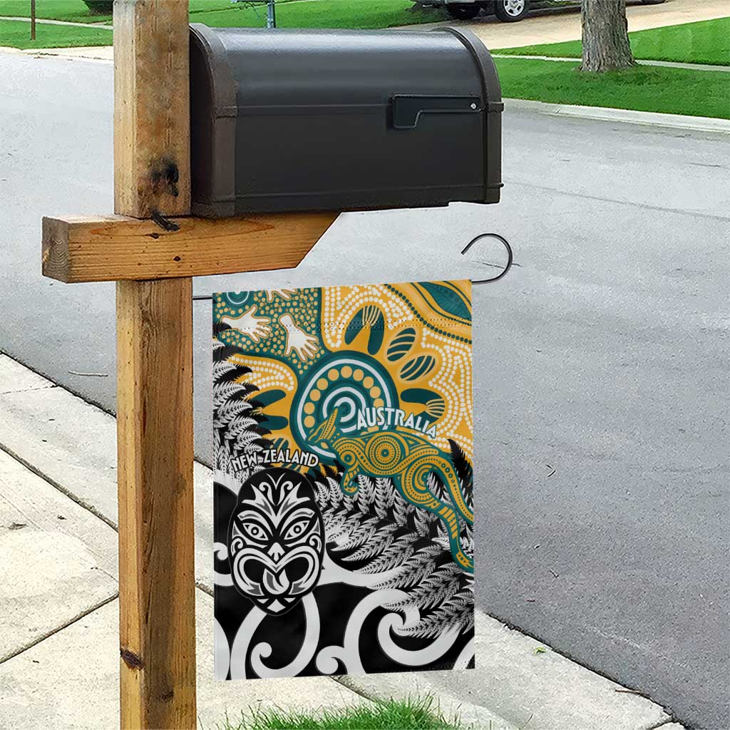 New Zealand Australia Rugby Garden Flag Wallabies Aboriginal All Black Maori Tiki Together LT14 - Polynesian Pride