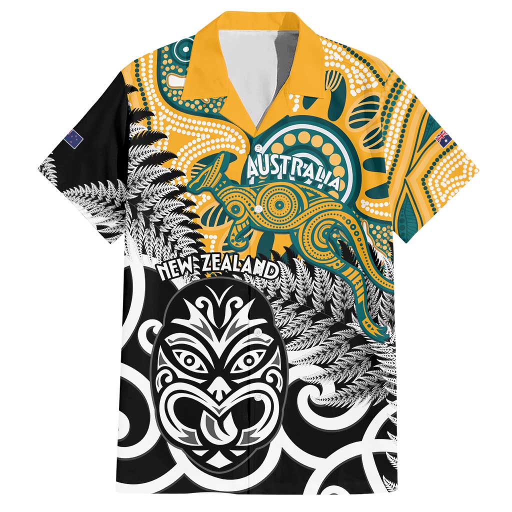 New Zealand Australia Rugby Custom Hawaiian Shirt Wallabies Aboriginal All Black Maori Tiki Together LT14 Black - Polynesian Pride