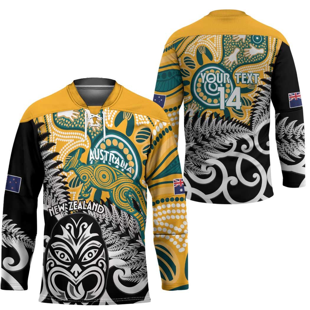 New Zealand Australia Rugby Custom Hockey Jersey Wallabies Aboriginal All Black Maori Tiki Together LT14 - Polynesian Pride