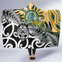New Zealand Australia Rugby Hooded Blanket Wallabies Aboriginal All Black Maori Tiki Together LT14 One Size Black - Polynesian Pride