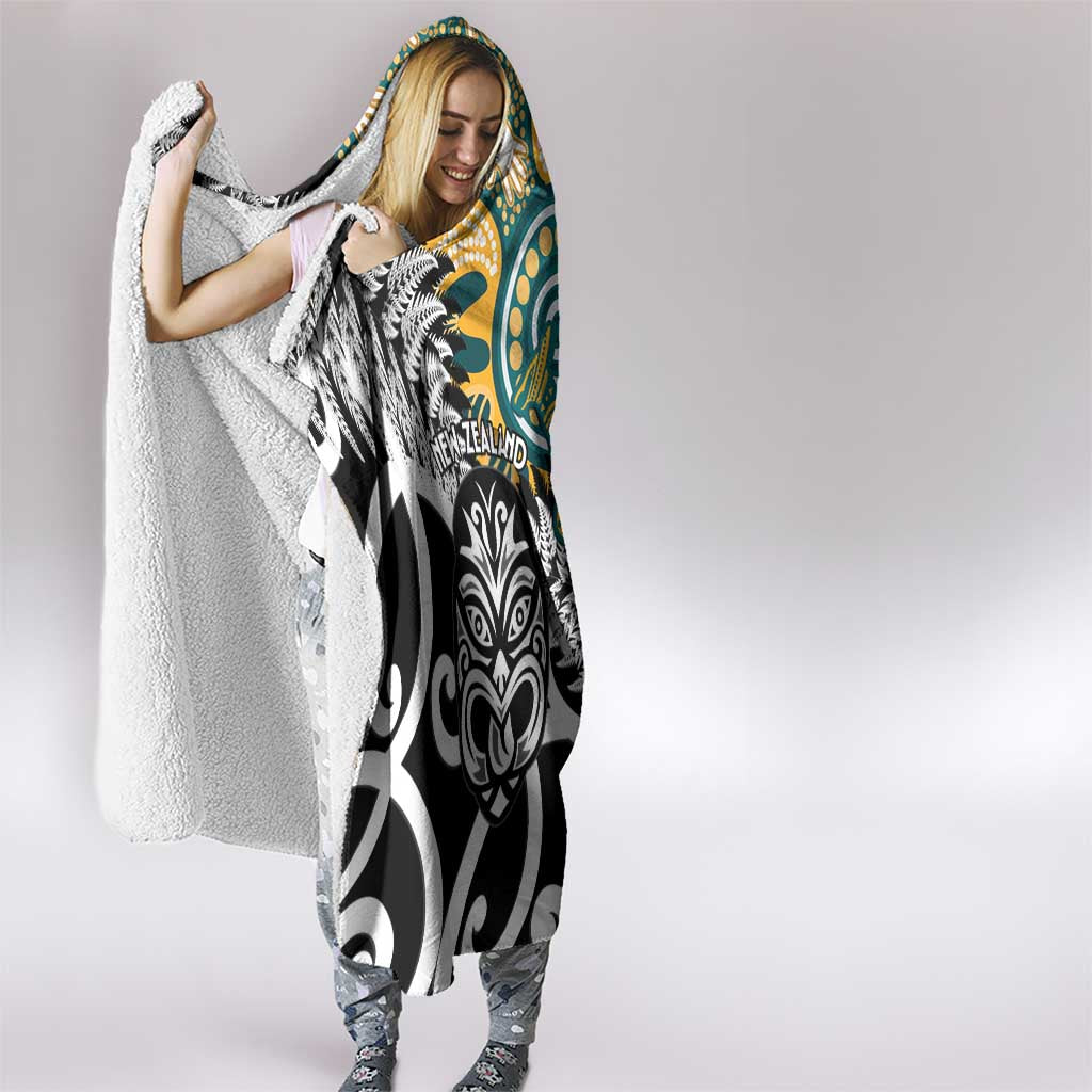 New Zealand Australia Rugby Hooded Blanket Wallabies Aboriginal All Black Maori Tiki Together LT14 - Polynesian Pride
