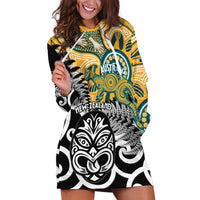 New Zealand Australia Rugby Custom Hoodie Dress Wallabies Aboriginal All Black Maori Tiki Together LT14 Black - Polynesian Pride