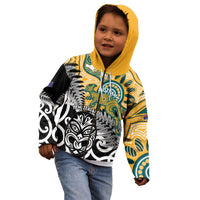 New Zealand Australia Rugby Custom Kid Hoodie Wallabies Aboriginal All Black Maori Tiki Together LT14 - Polynesian Pride