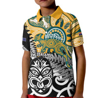 New Zealand Australia Rugby Custom Kid Polo Shirt Wallabies Aboriginal All Black Maori Tiki Together LT14 Kid Black - Polynesian Pride
