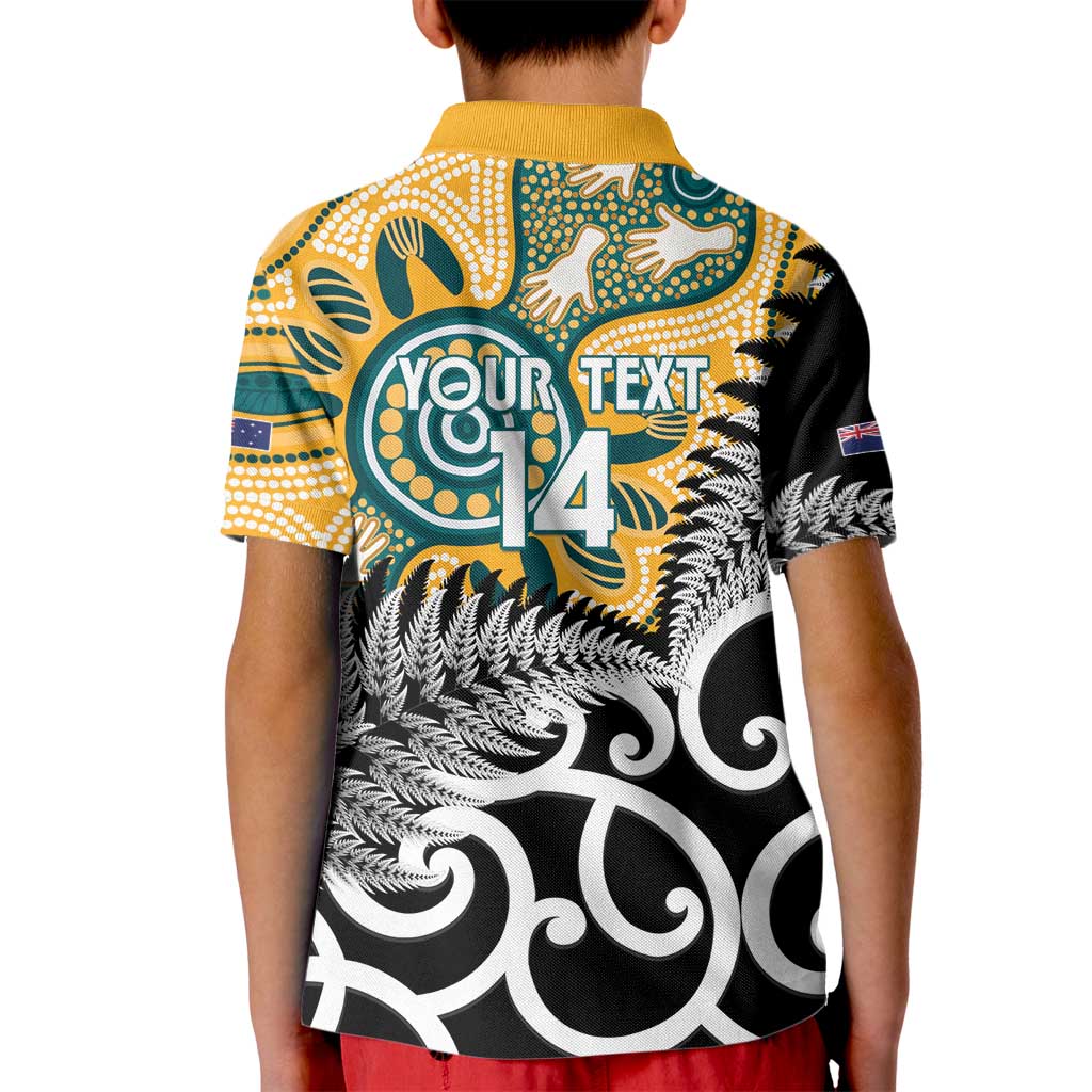 New Zealand Australia Rugby Custom Kid Polo Shirt Wallabies Aboriginal All Black Maori Tiki Together LT14 - Polynesian Pride
