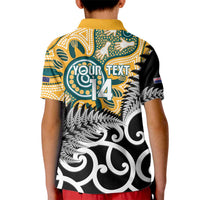 New Zealand Australia Rugby Custom Kid Polo Shirt Wallabies Aboriginal All Black Maori Tiki Together LT14 - Polynesian Pride