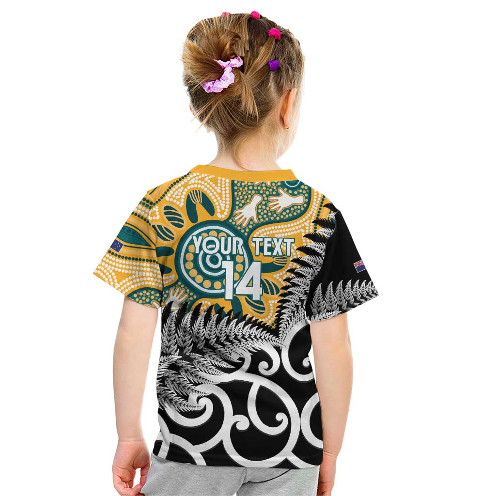 New Zealand Australia Rugby Custom Kid T Shirt Wallabies Aboriginal All Black Maori Tiki Together LT14 - Polynesian Pride