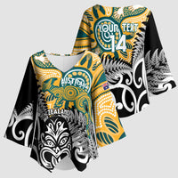 New Zealand Australia Rugby Custom Kimono Sleeve Blouse Wallabies Aboriginal All Black Maori Tiki Together LT14 - Polynesian Pride