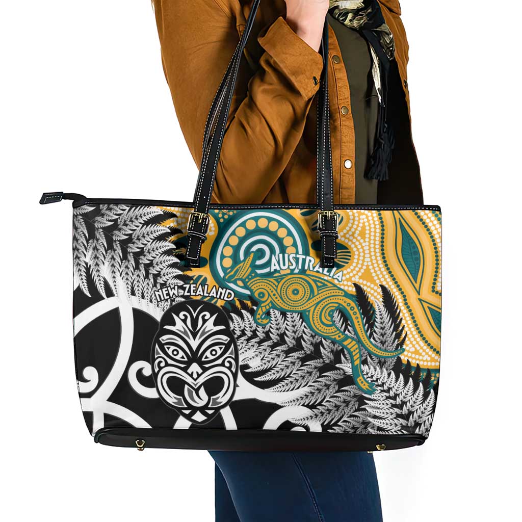 New Zealand Australia Rugby Leather Tote Bag Wallabies Aboriginal All Black Maori Tiki Together LT14 - Polynesian Pride