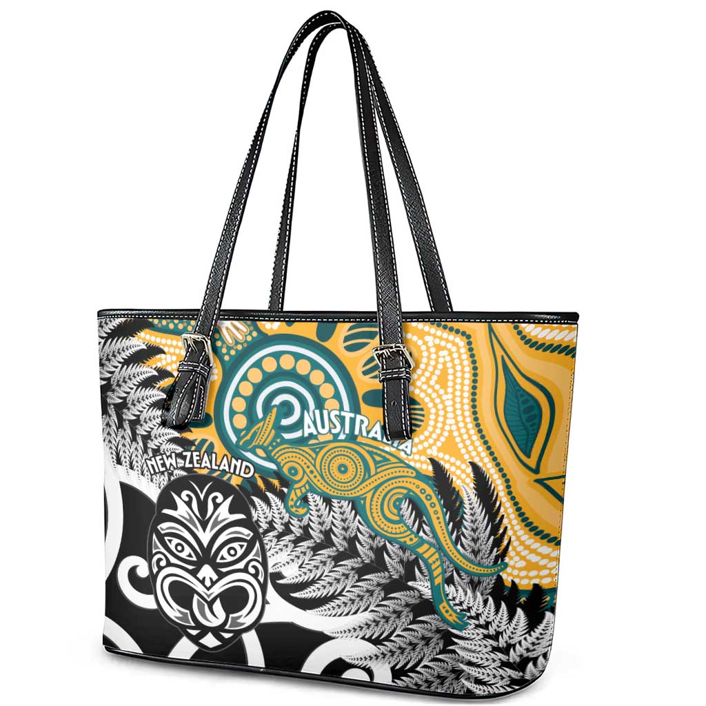 New Zealand Australia Rugby Leather Tote Bag Wallabies Aboriginal All Black Maori Tiki Together LT14 - Polynesian Pride