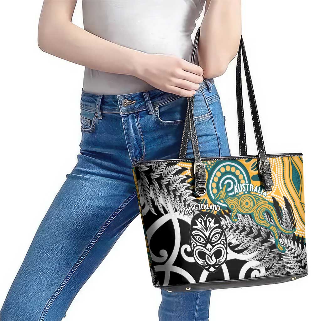 New Zealand Australia Rugby Leather Tote Bag Wallabies Aboriginal All Black Maori Tiki Together LT14 - Polynesian Pride