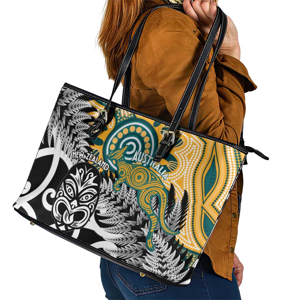 New Zealand Australia Rugby Leather Tote Bag Wallabies Aboriginal All Black Maori Tiki Together LT14 - Polynesian Pride