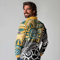 New Zealand Australia Rugby Custom Long Sleeve Polo Shirt Wallabies Aboriginal All Black Maori Tiki Together LT14 - Polynesian Pride