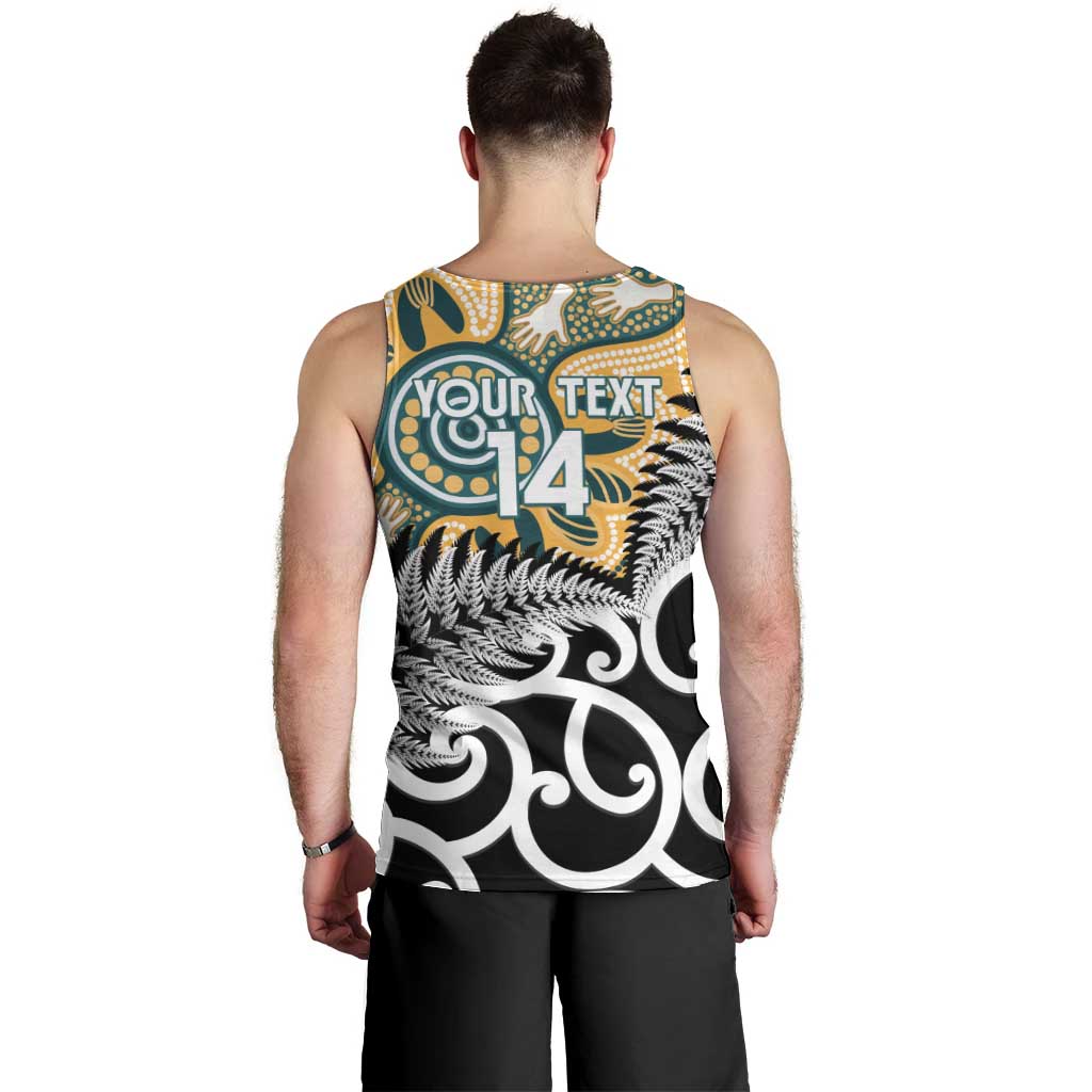 New Zealand Australia Rugby Custom Men Tank Top Wallabies Aboriginal All Black Maori Tiki Together LT14 - Polynesian Pride