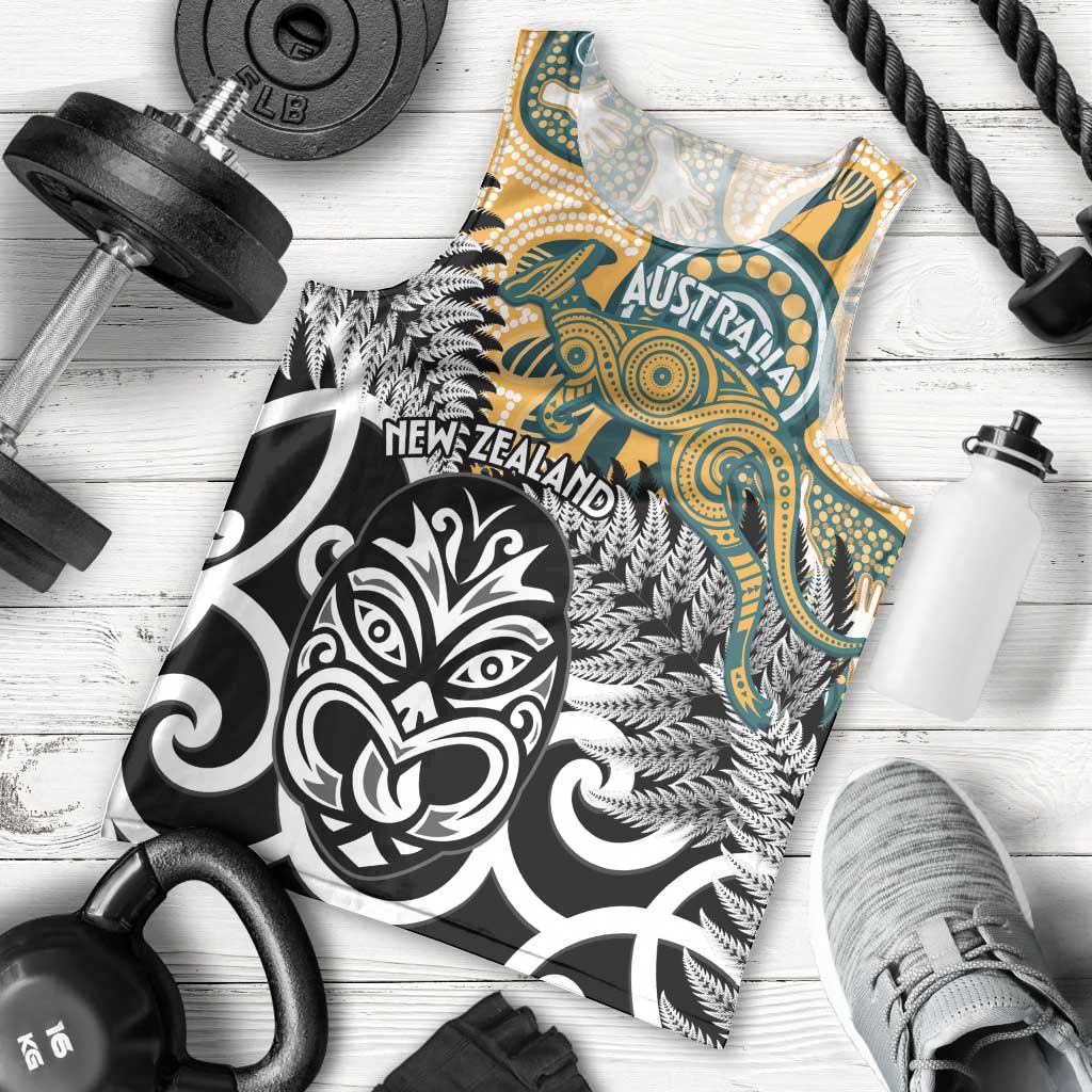 New Zealand Australia Rugby Custom Men Tank Top Wallabies Aboriginal All Black Maori Tiki Together LT14 - Polynesian Pride