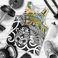 New Zealand Australia Rugby Custom Men Tank Top Wallabies Aboriginal All Black Maori Tiki Together LT14 - Polynesian Pride