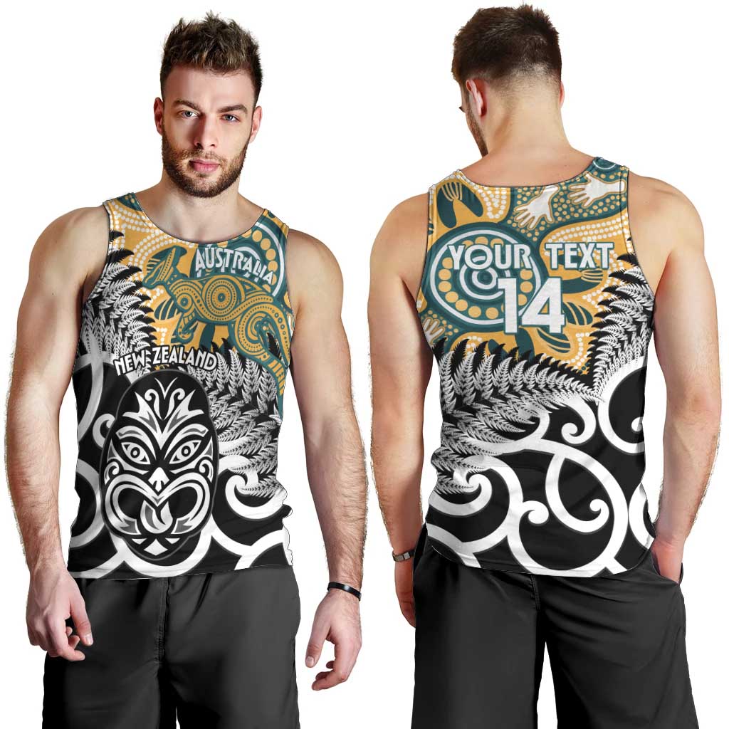 New Zealand Australia Rugby Custom Men Tank Top Wallabies Aboriginal All Black Maori Tiki Together LT14 - Polynesian Pride