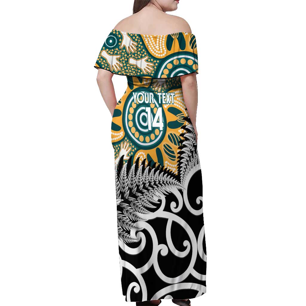 New Zealand Australia Rugby Custom Off Shoulder Maxi Dress Wallabies Aboriginal All Black Maori Tiki Together LT14 - Polynesian Pride