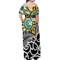 New Zealand Australia Rugby Custom Off Shoulder Maxi Dress Wallabies Aboriginal All Black Maori Tiki Together LT14 - Polynesian Pride