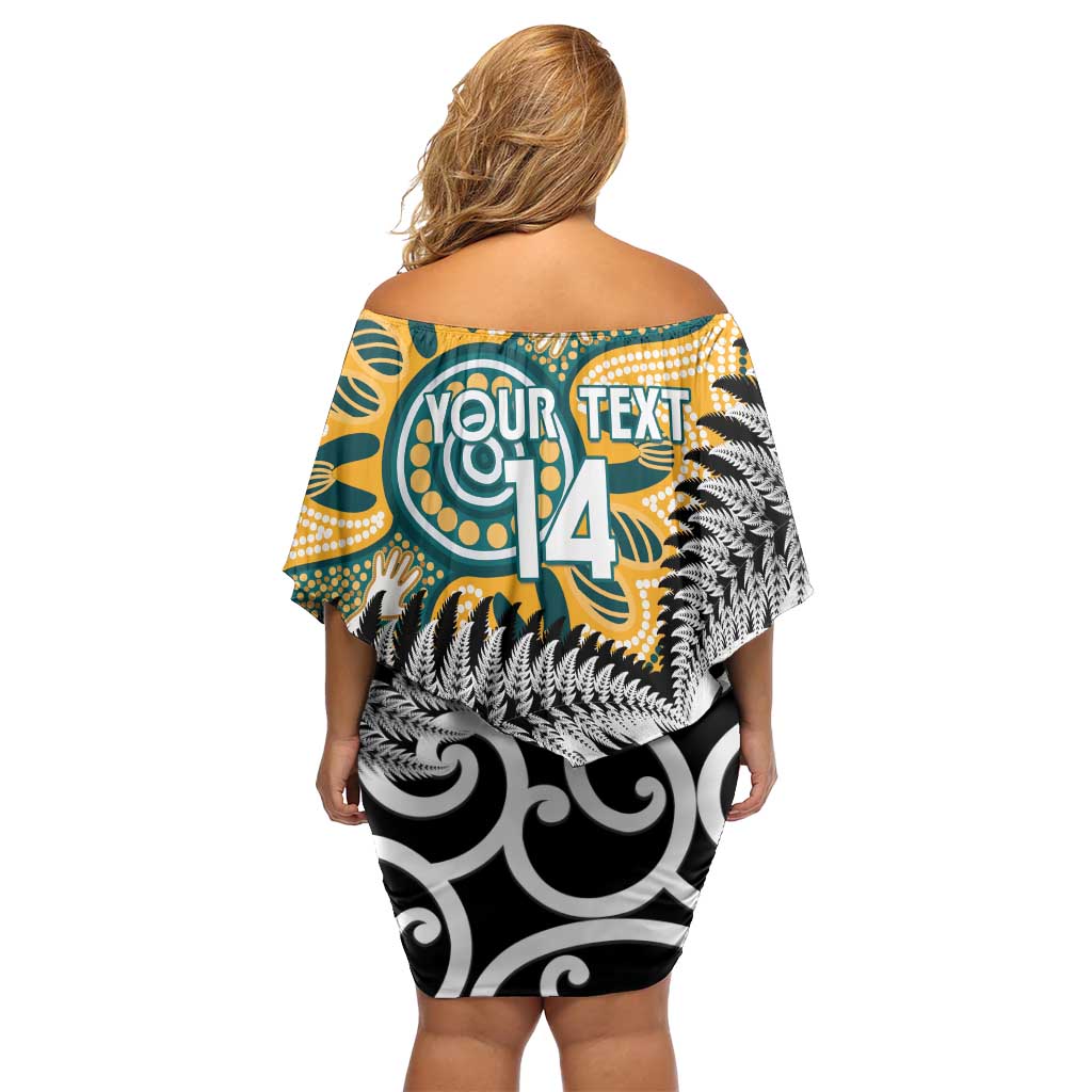 New Zealand Australia Rugby Custom Off Shoulder Short Dress Wallabies Aboriginal All Black Maori Tiki Together LT14 - Polynesian Pride