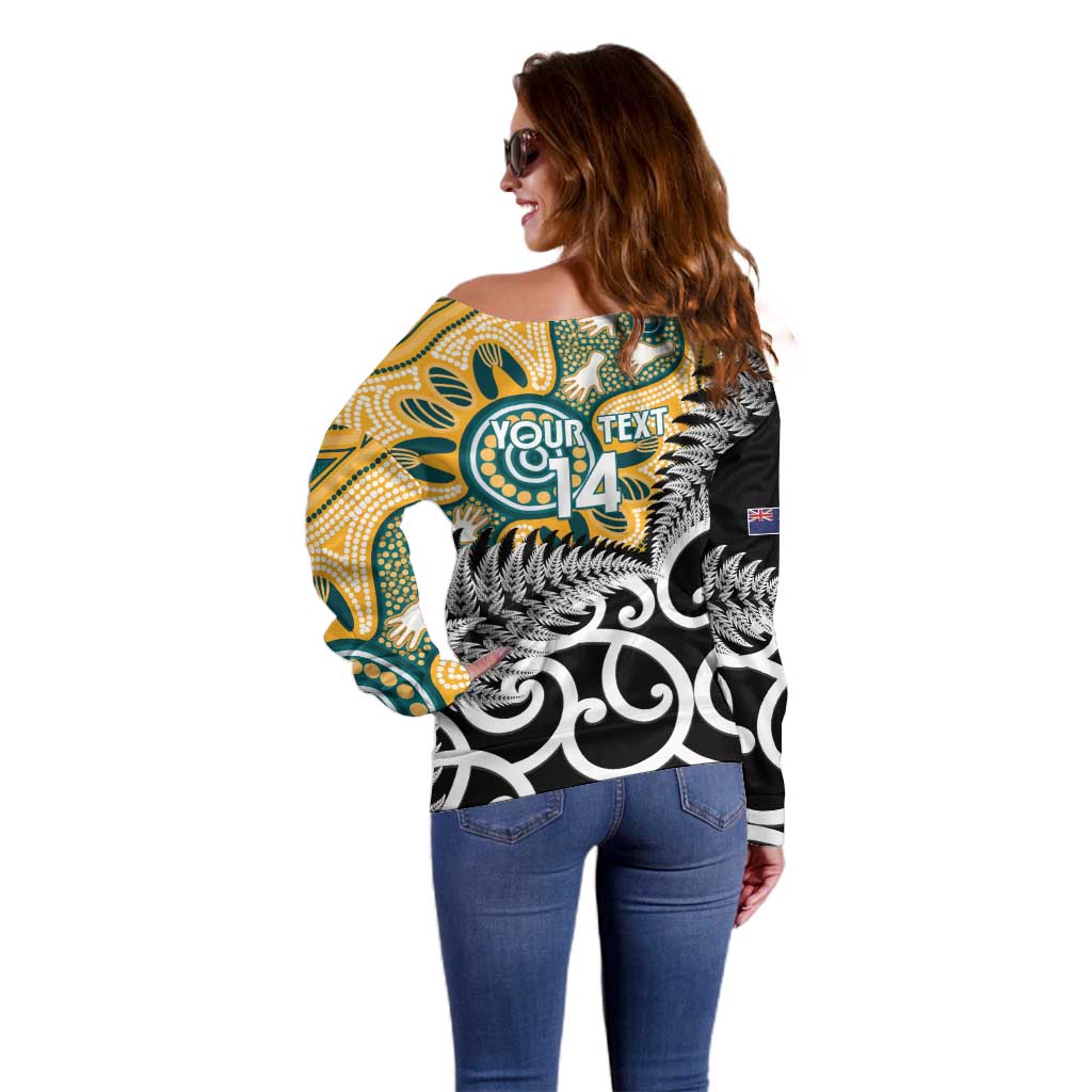 New Zealand Australia Rugby Custom Off Shoulder Sweater Wallabies Aboriginal All Black Maori Tiki Together LT14 - Polynesian Pride