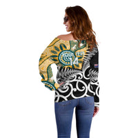 New Zealand Australia Rugby Custom Off Shoulder Sweater Wallabies Aboriginal All Black Maori Tiki Together LT14 - Polynesian Pride