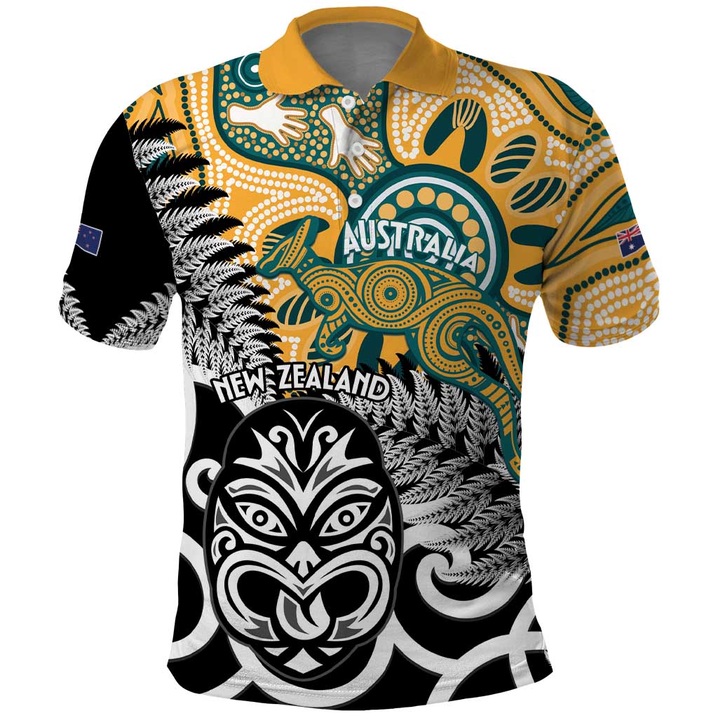 New Zealand Australia Rugby Custom Polo Shirt Wallabies Aboriginal All Black Maori Tiki Together LT14 Black - Polynesian Pride