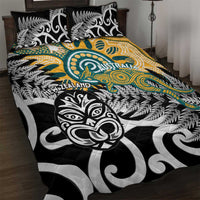 New Zealand Australia Rugby Quilt Bed Set Wallabies Aboriginal All Black Maori Tiki Together LT14 Black - Polynesian Pride