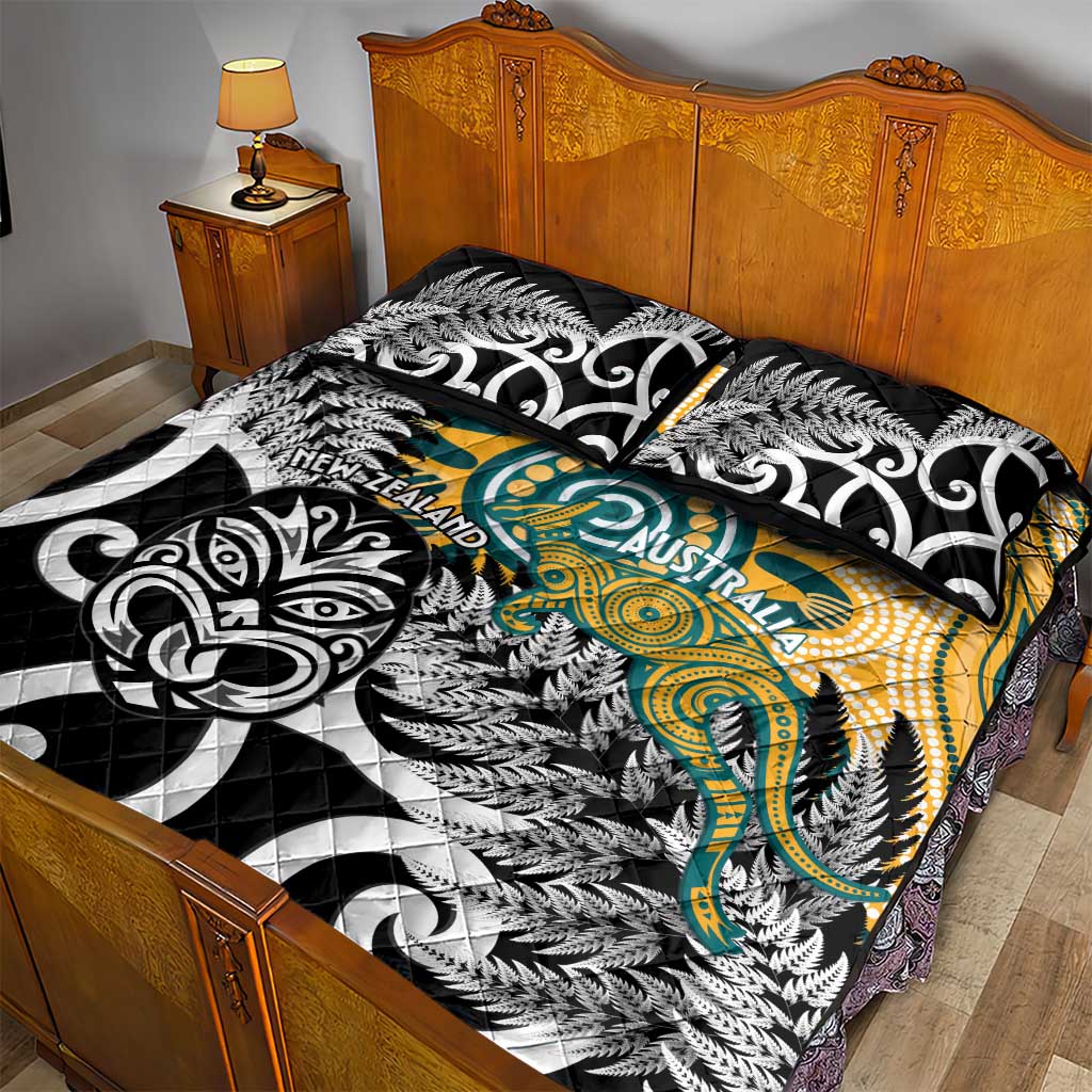 New Zealand Australia Rugby Quilt Bed Set Wallabies Aboriginal All Black Maori Tiki Together LT14 - Polynesian Pride