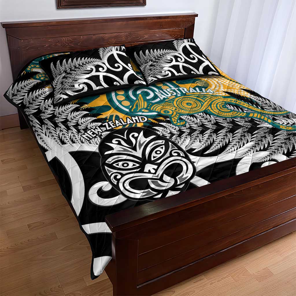New Zealand Australia Rugby Quilt Bed Set Wallabies Aboriginal All Black Maori Tiki Together LT14 - Polynesian Pride