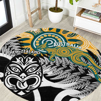 New Zealand Australia Rugby Round Carpet Wallabies Aboriginal All Black Maori Tiki Together LT14 Black - Polynesian Pride