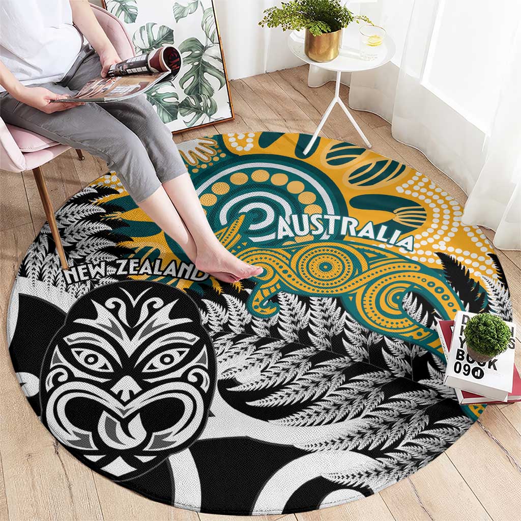 New Zealand Australia Rugby Round Carpet Wallabies Aboriginal All Black Maori Tiki Together LT14 - Polynesian Pride