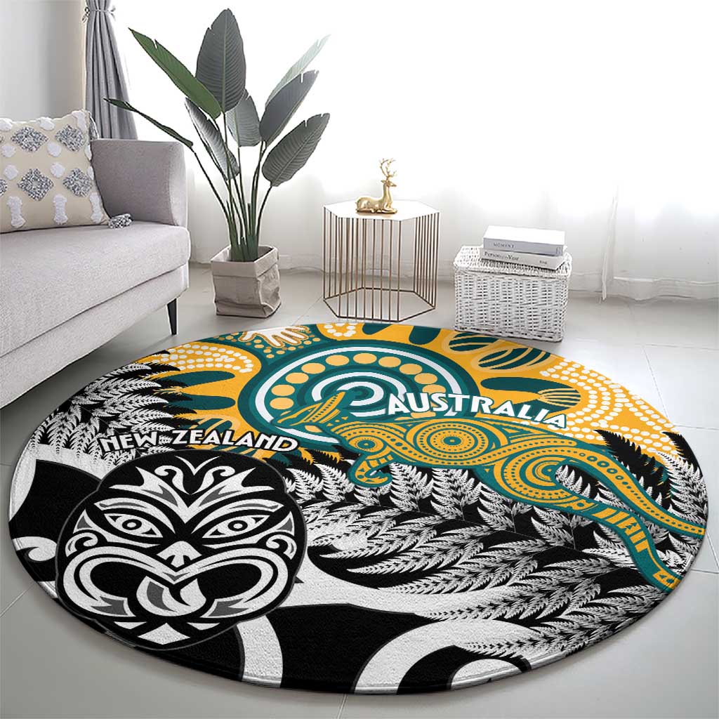 New Zealand Australia Rugby Round Carpet Wallabies Aboriginal All Black Maori Tiki Together LT14 - Polynesian Pride