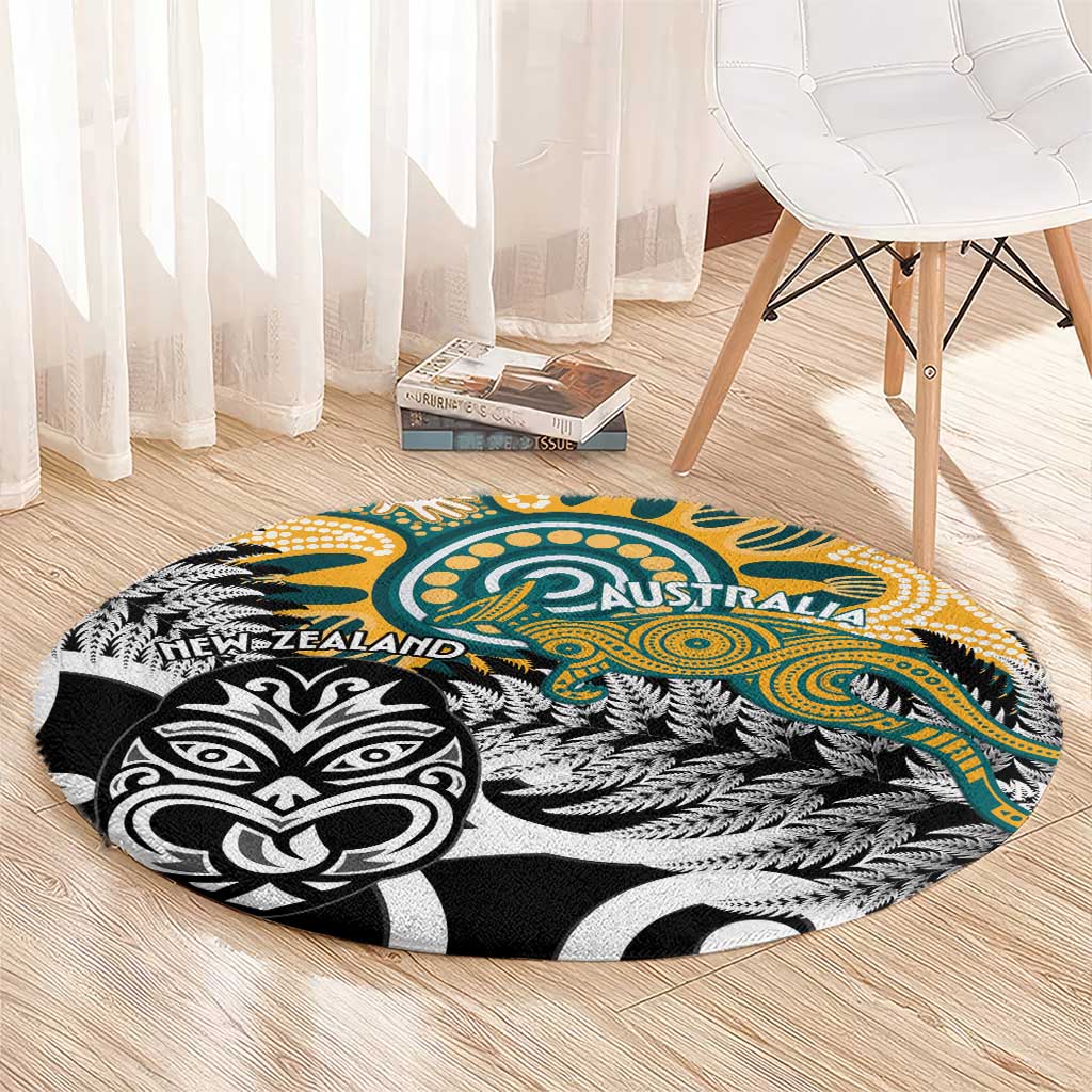 New Zealand Australia Rugby Round Carpet Wallabies Aboriginal All Black Maori Tiki Together LT14 - Polynesian Pride