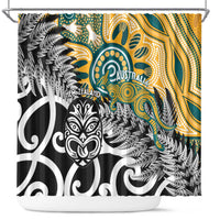 New Zealand Australia Rugby Shower Curtain Wallabies Aboriginal All Black Maori Tiki Together LT14 Black - Polynesian Pride