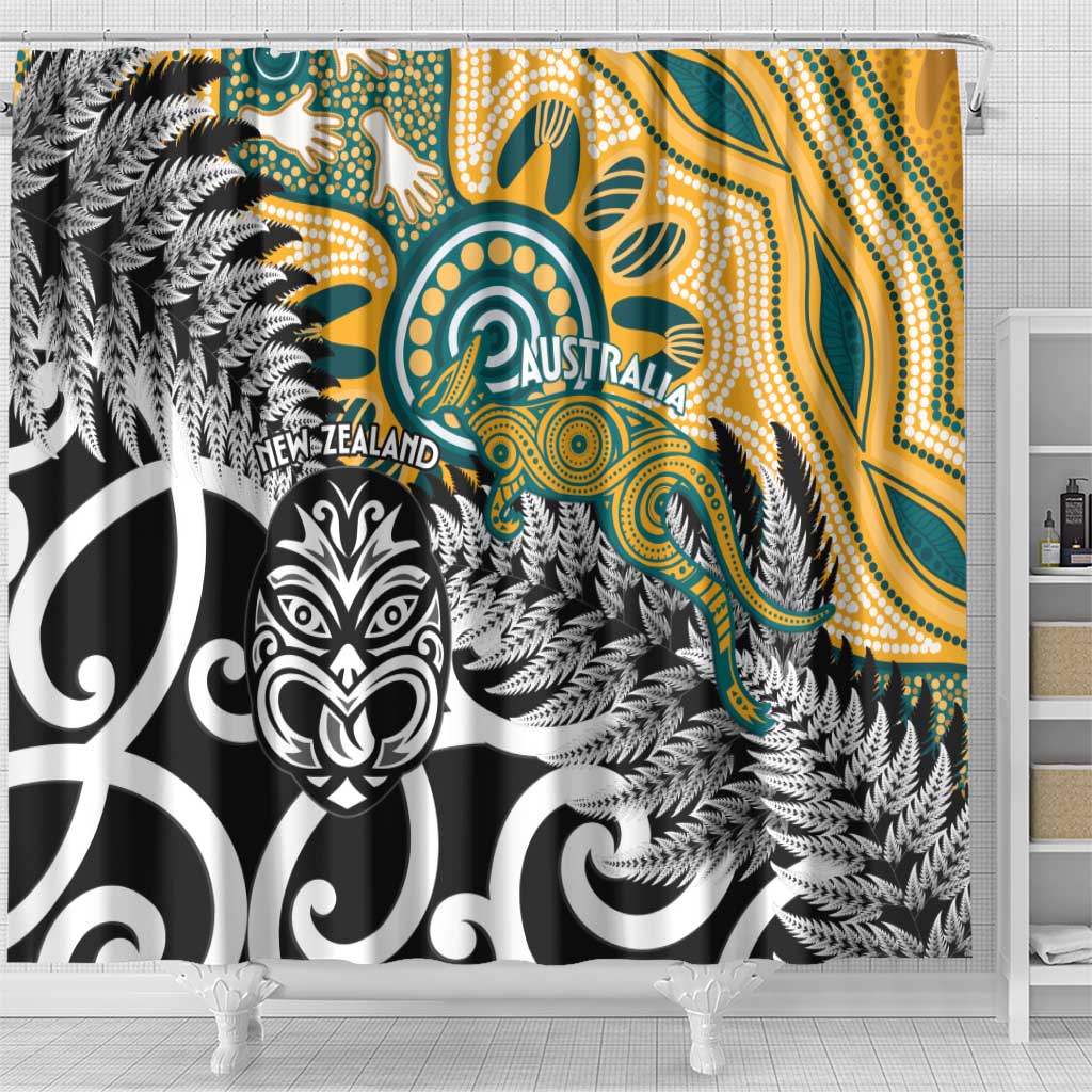 New Zealand Australia Rugby Shower Curtain Wallabies Aboriginal All Black Maori Tiki Together LT14 - Polynesian Pride