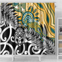 New Zealand Australia Rugby Shower Curtain Wallabies Aboriginal All Black Maori Tiki Together LT14 - Polynesian Pride