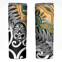 New Zealand Australia Rugby Skinny Tumbler Wallabies Aboriginal All Black Maori Tiki Together LT14 Black - Polynesian Pride