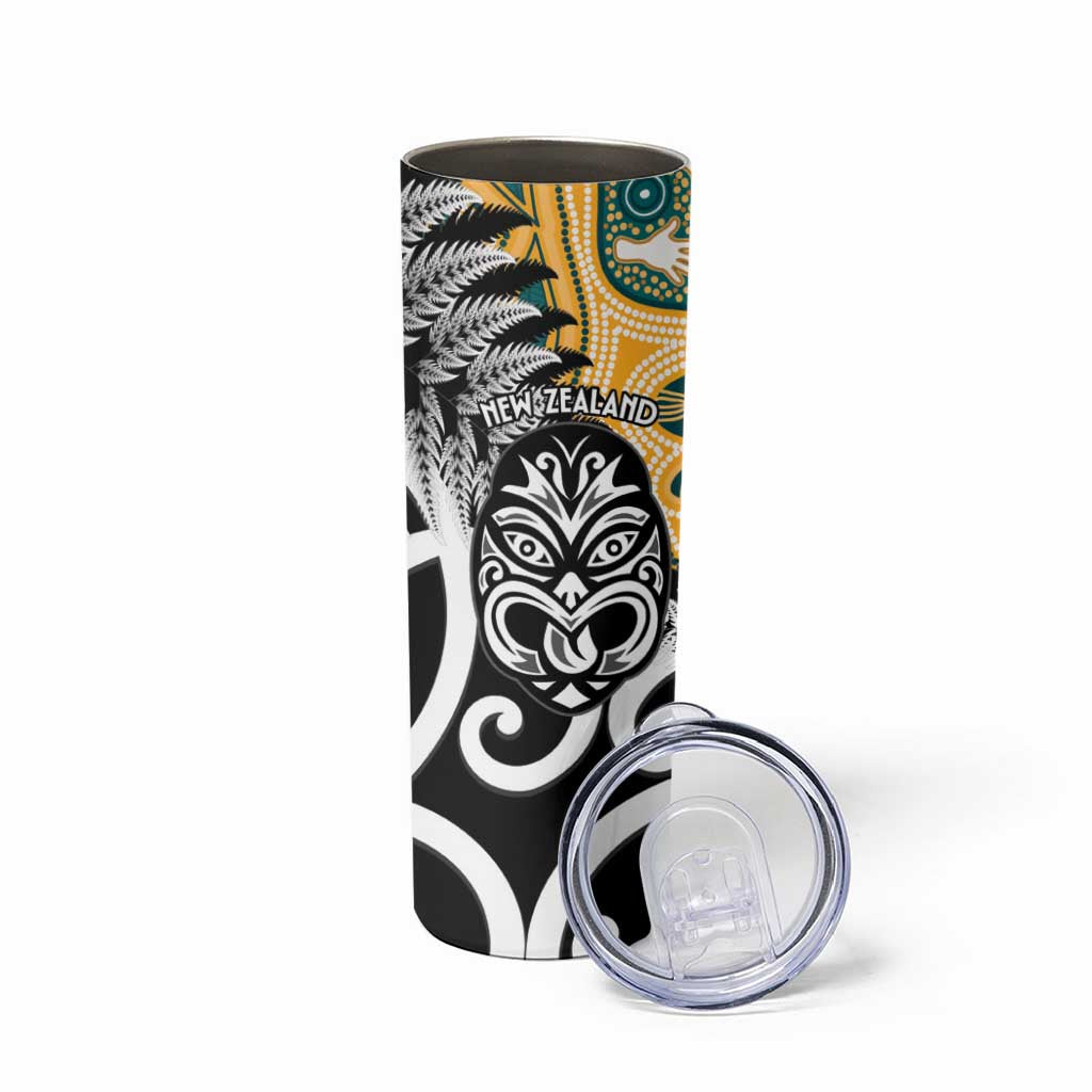 New Zealand Australia Rugby Skinny Tumbler Wallabies Aboriginal All Black Maori Tiki Together LT14 - Polynesian Pride