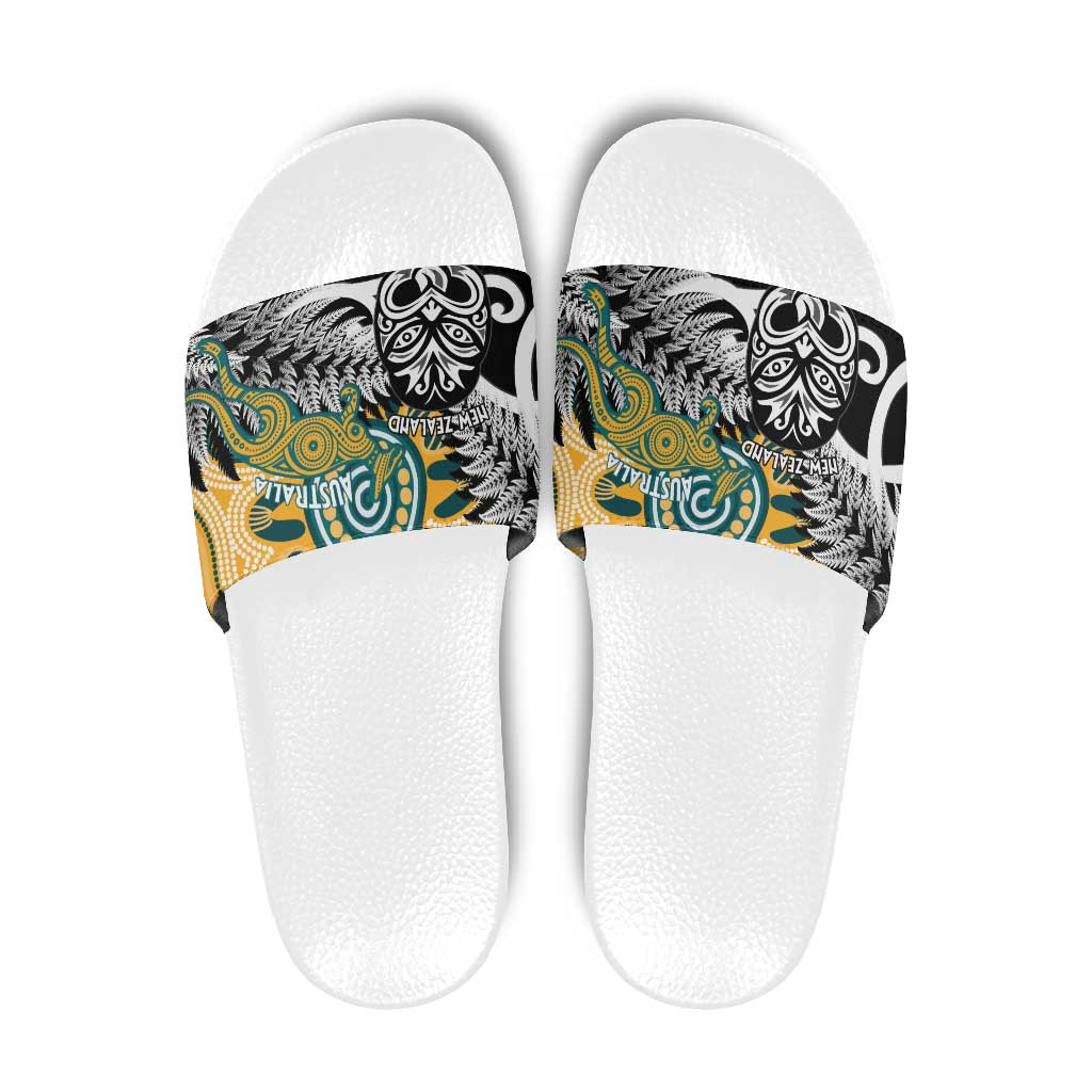 New Zealand Australia Rugby Slide Sandals Wallabies Aboriginal All Black Maori Tiki Together LT14 Black - Polynesian Pride