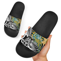 New Zealand Australia Rugby Slide Sandals Wallabies Aboriginal All Black Maori Tiki Together LT14 - Polynesian Pride