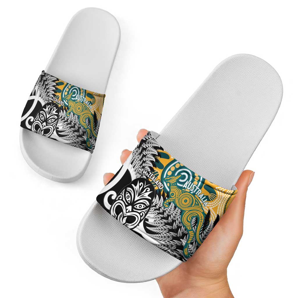 New Zealand Australia Rugby Slide Sandals Wallabies Aboriginal All Black Maori Tiki Together LT14 - Polynesian Pride